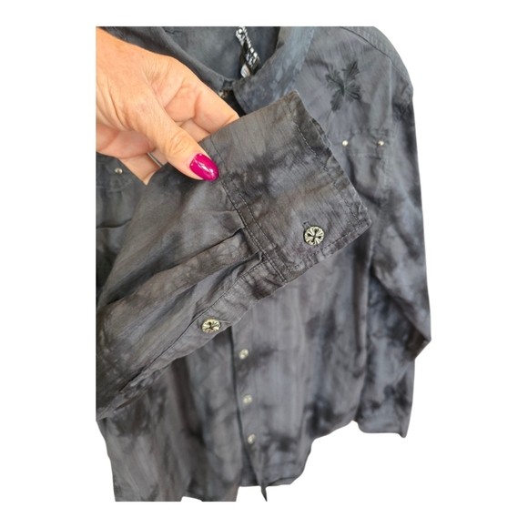 Affliction Black Cross Tie Dye Long Sleeve Button Down Shirt XL - Picture 4 of 9
